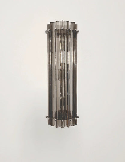 Murano Vegglampe | 7 Klare Røykfargede Prismeglass | 1 par