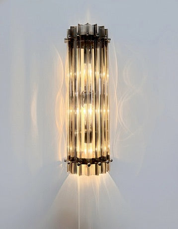 Murano Vegglampe | 7 Klare Røykfargede Prismeglass | 1 par