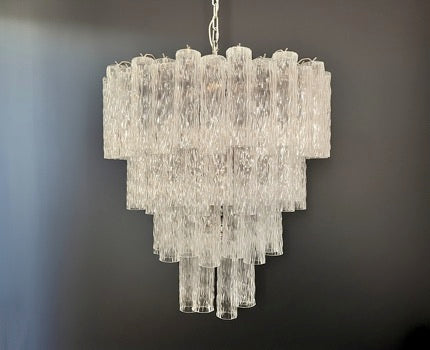 Huge Murano Glass Tiered Chandelier – 80 glasses – transparent corteccia glass tube