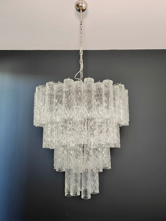 Huge Murano Glass Tiered Chandelier – 80 glasses – transparent corteccia glass tube