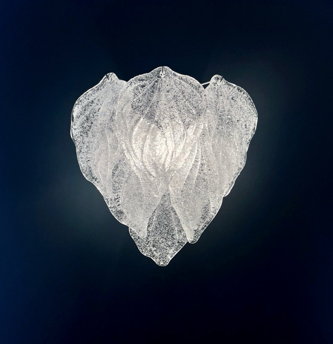 Pair of Vintage Italian Murano wall lights – 6 “fiammette” clear grit glass