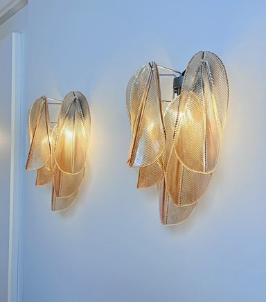 Pair of Vintage Italian Murano wall lights – 12 “rondini” amber glass