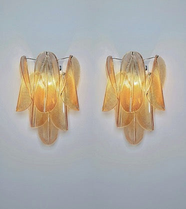 Pair of Vintage Italian Murano wall lights – 12 “rondini” amber glass