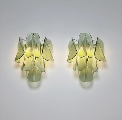 Pair of Vintage Italian Murano wall lights – 12 “rondini” green glass