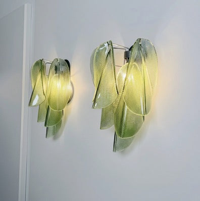 Pair of Vintage Italian Murano wall lights – 12 “rondini” green glass
