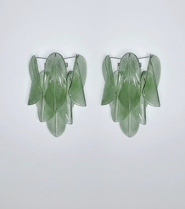 Pair of Vintage Italian Murano wall lights – 12 “rondini” green glass