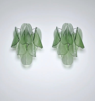 Pair of Vintage Italian Murano wall lights – 12 “rondini” green glass