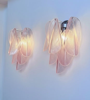 Pair of Vintage Italian Murano wall lights – 12 “rondini” pink glass