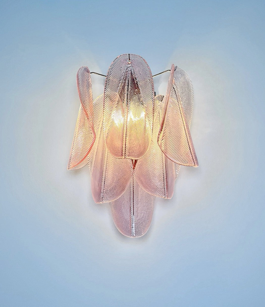 Pair of Vintage Italian Murano wall lights – 12 “rondini” pink glass