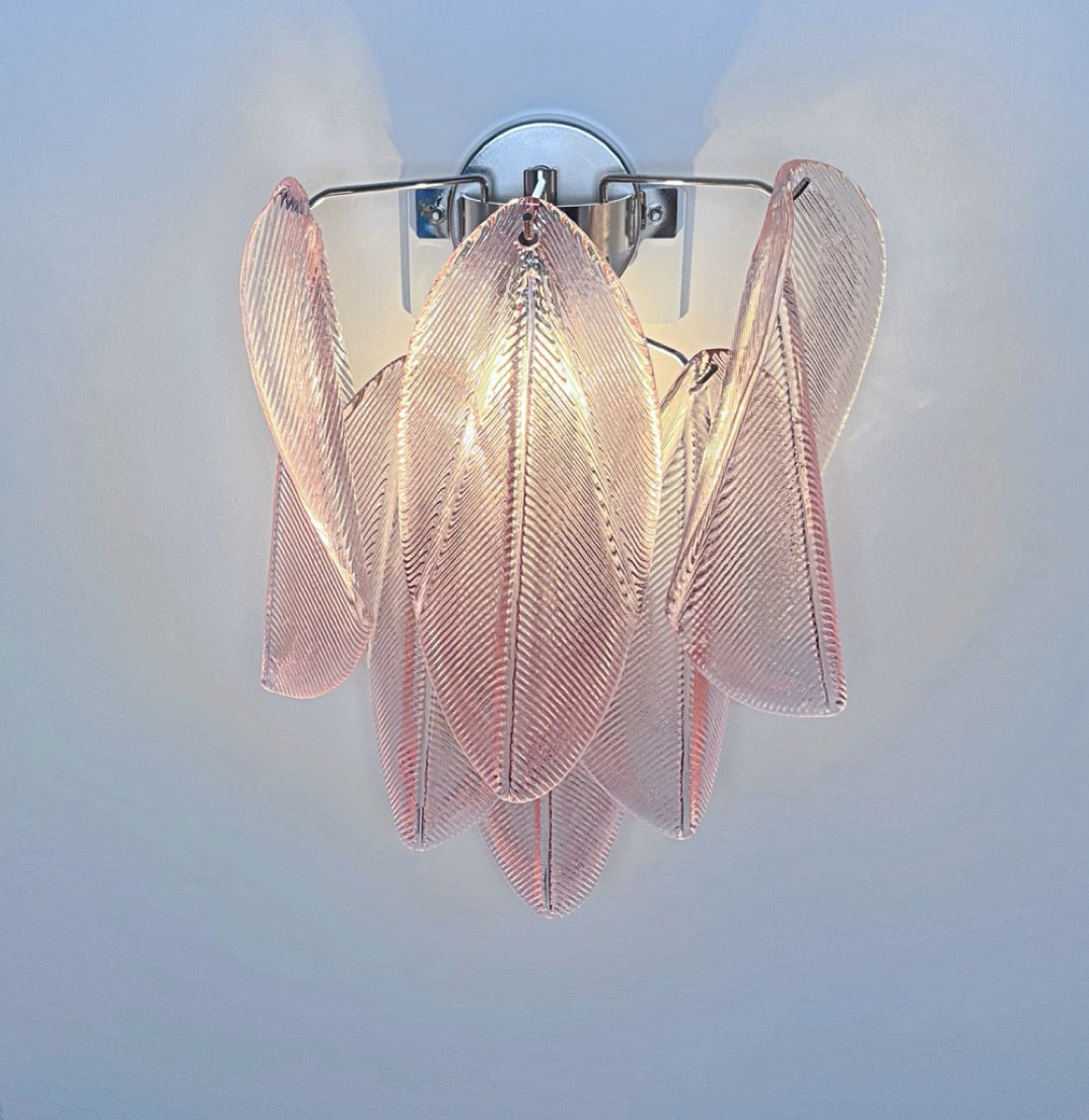 Pair of Vintage Italian Murano wall lights – 12 “rondini” pink glass