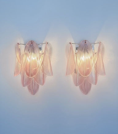 Pair of Vintage Italian Murano wall lights – 12 “rondini” pink glass