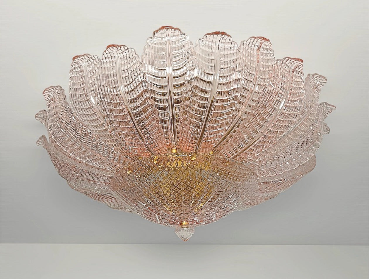 Rare Flower Ceiling Lamp – Murano Art Glass – pink glasses