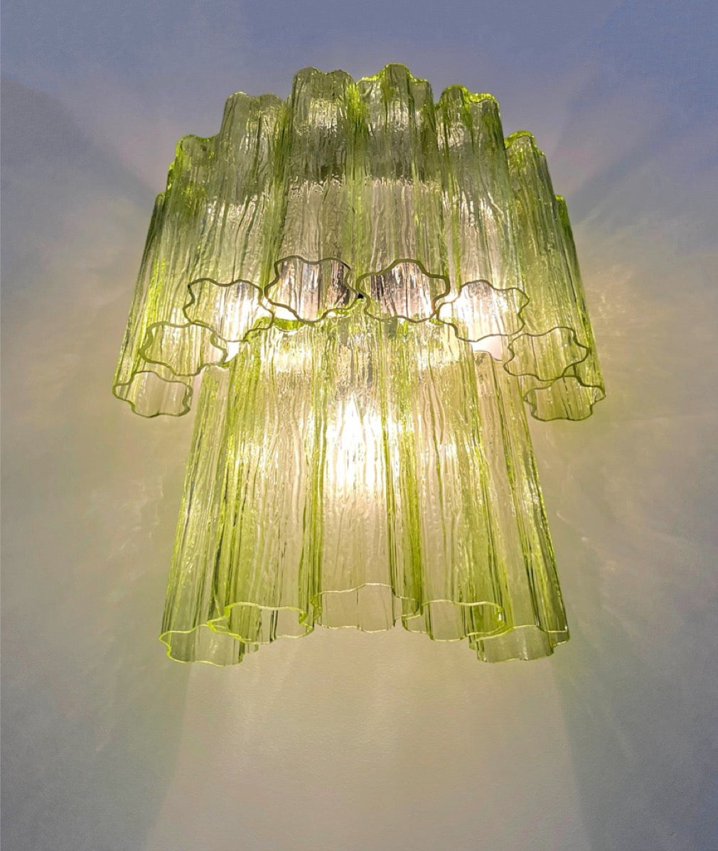 Fantastic pair of Murano Glass Tube wall sconces – 13 green glass tube
