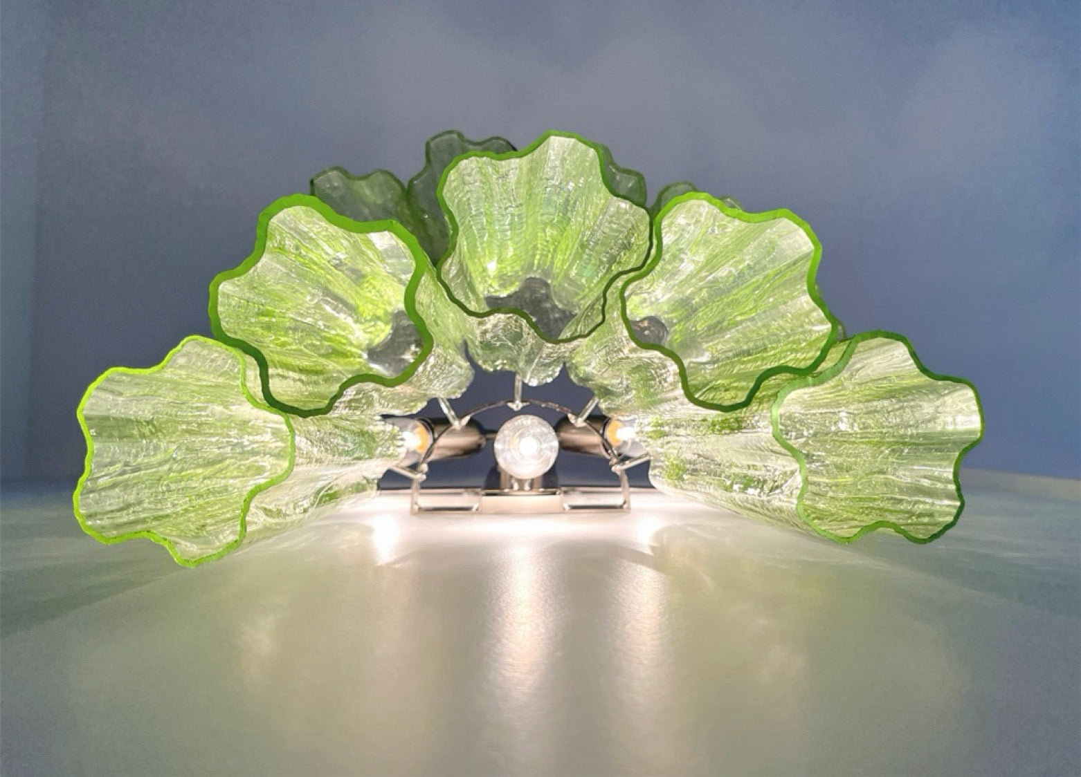 Fantastic pair of Murano Glass Tube wall sconces – 13 green glass tube