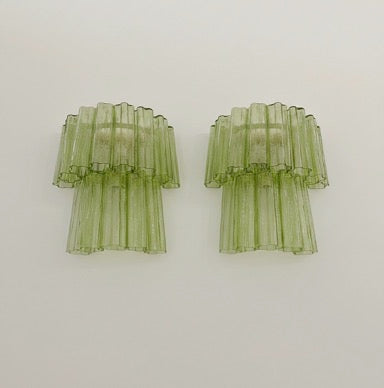 Fantastic pair of Murano Glass Tube wall sconces – 13 green glass tube