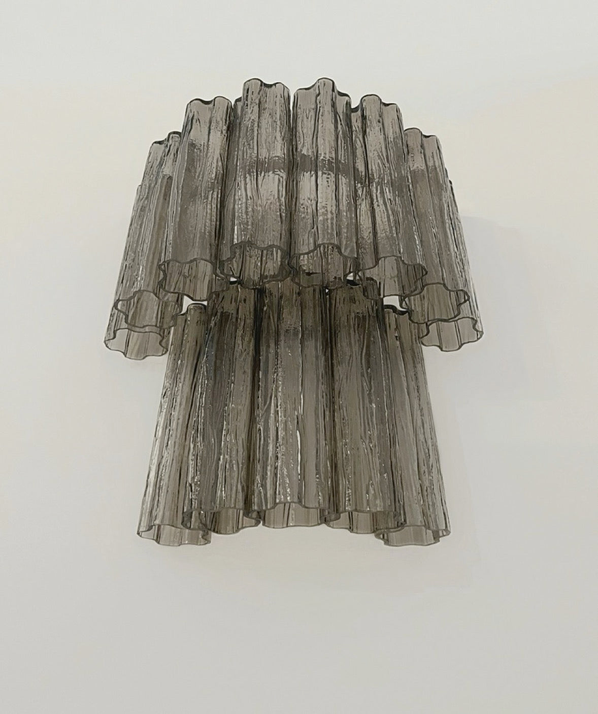 Fantastic pair of Murano Glass Tube wall sconces – 13 smoked glass tube