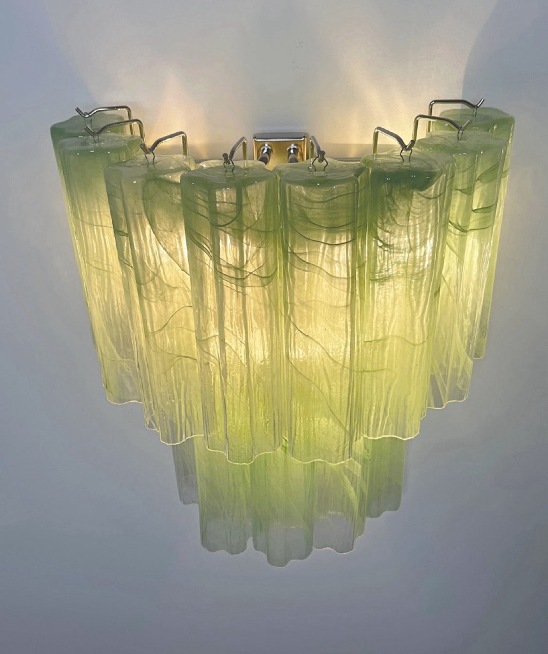 Fantastic pair of Murano Glass Tube wall sconces – 13 green alabaster glass tube
