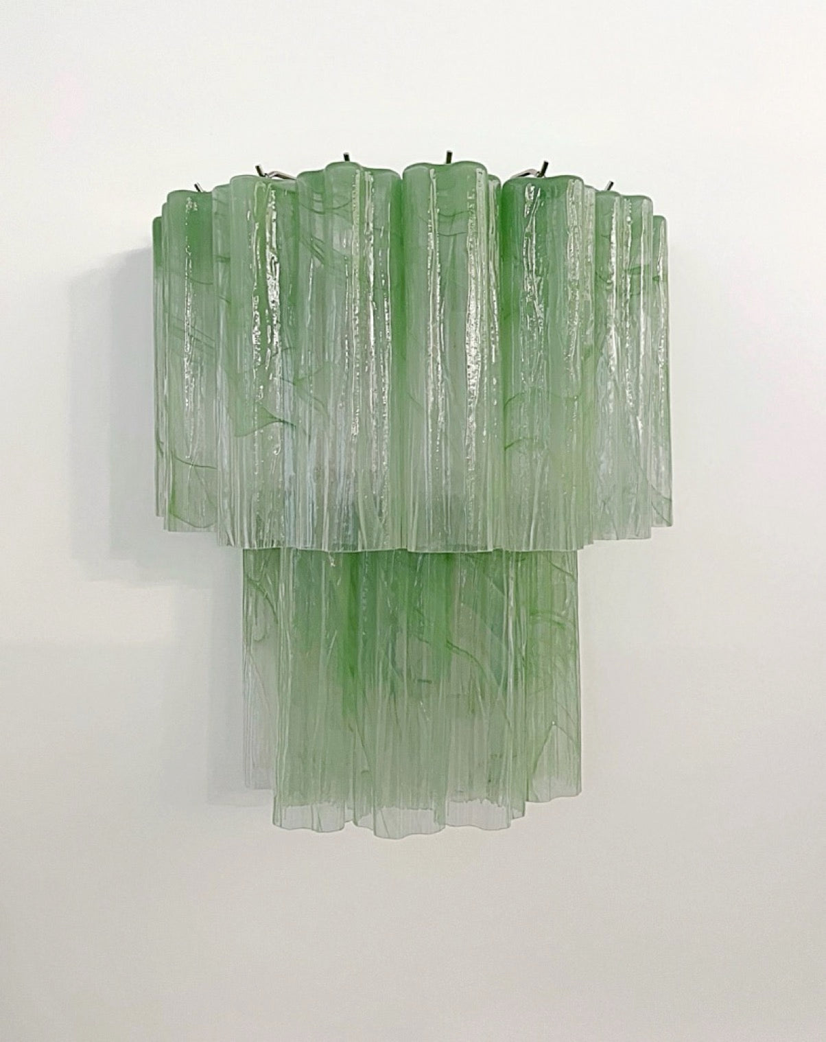 Fantastic pair of Murano Glass Tube wall sconces – 13 green alabaster glass tube