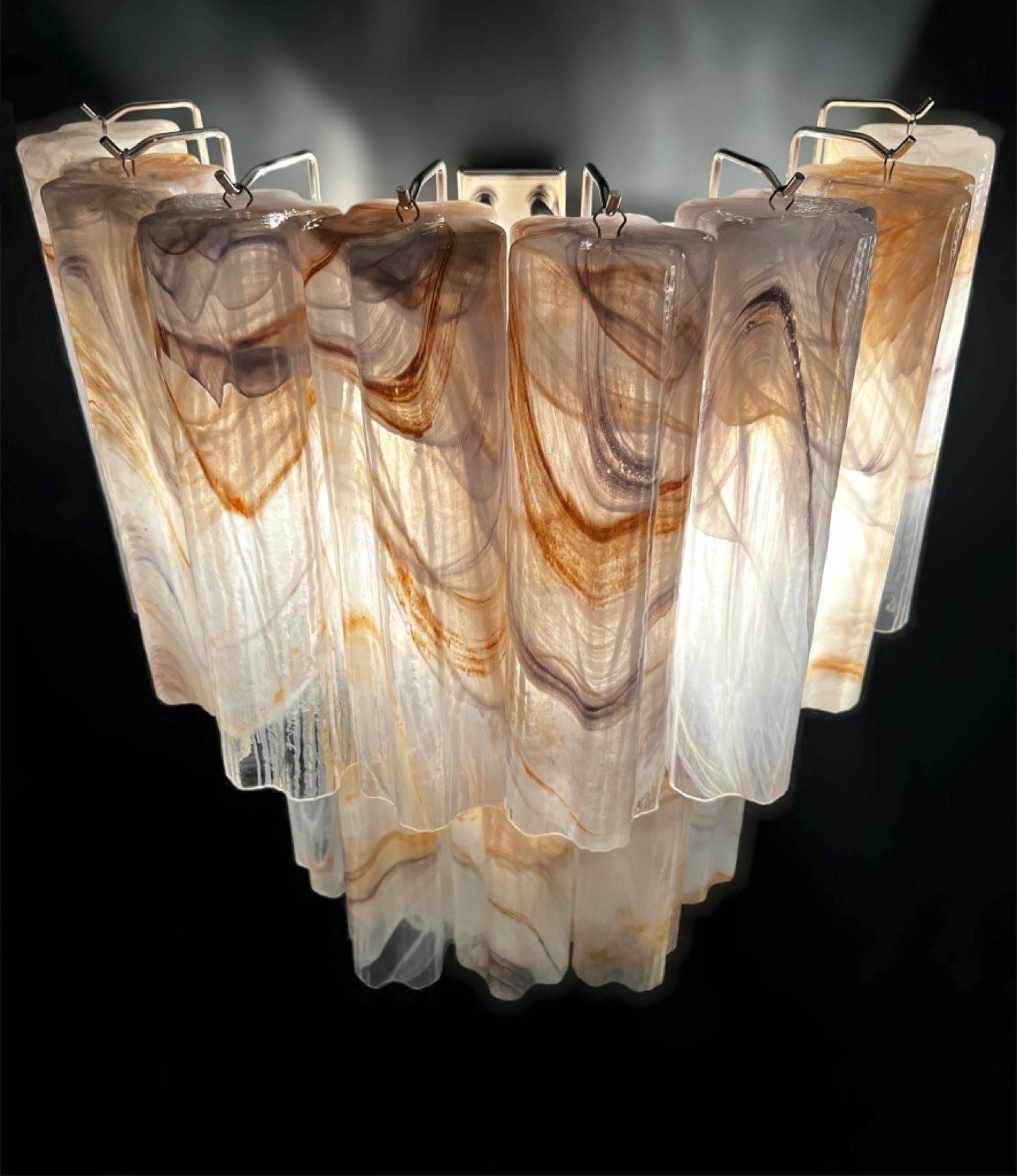 Fantastic pair of Murano Glass Tube wall sconces – 13 wisteria rust alabaster glass tube
