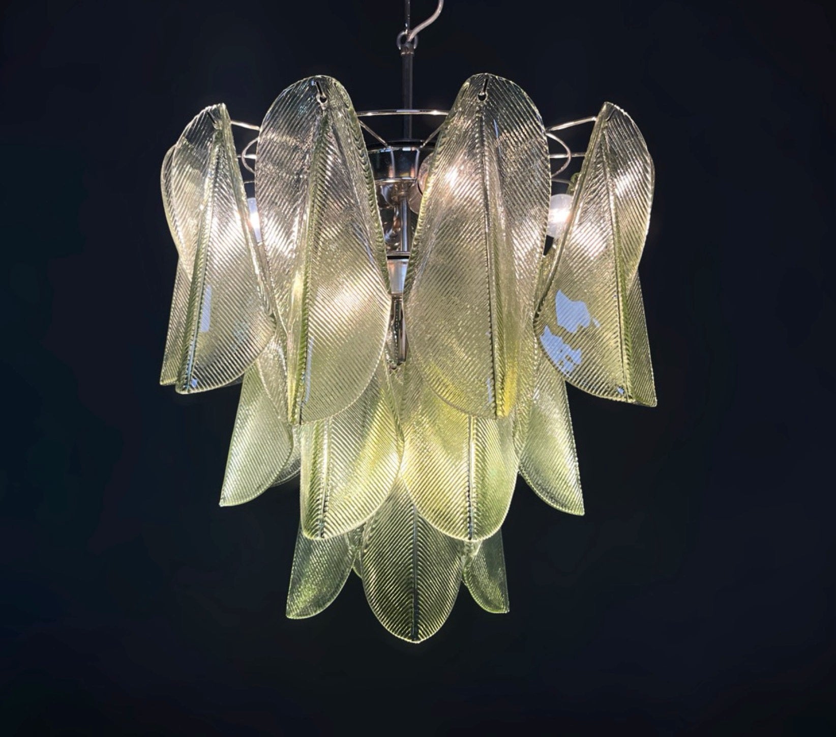 Italian vintage Murano chandelier – Mazzega – 23 “rondini” green glass