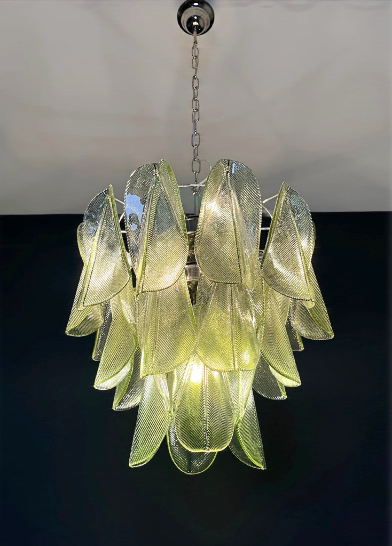 Italian vintage Murano chandelier – Mazzega – 23 “rondini” green glass
