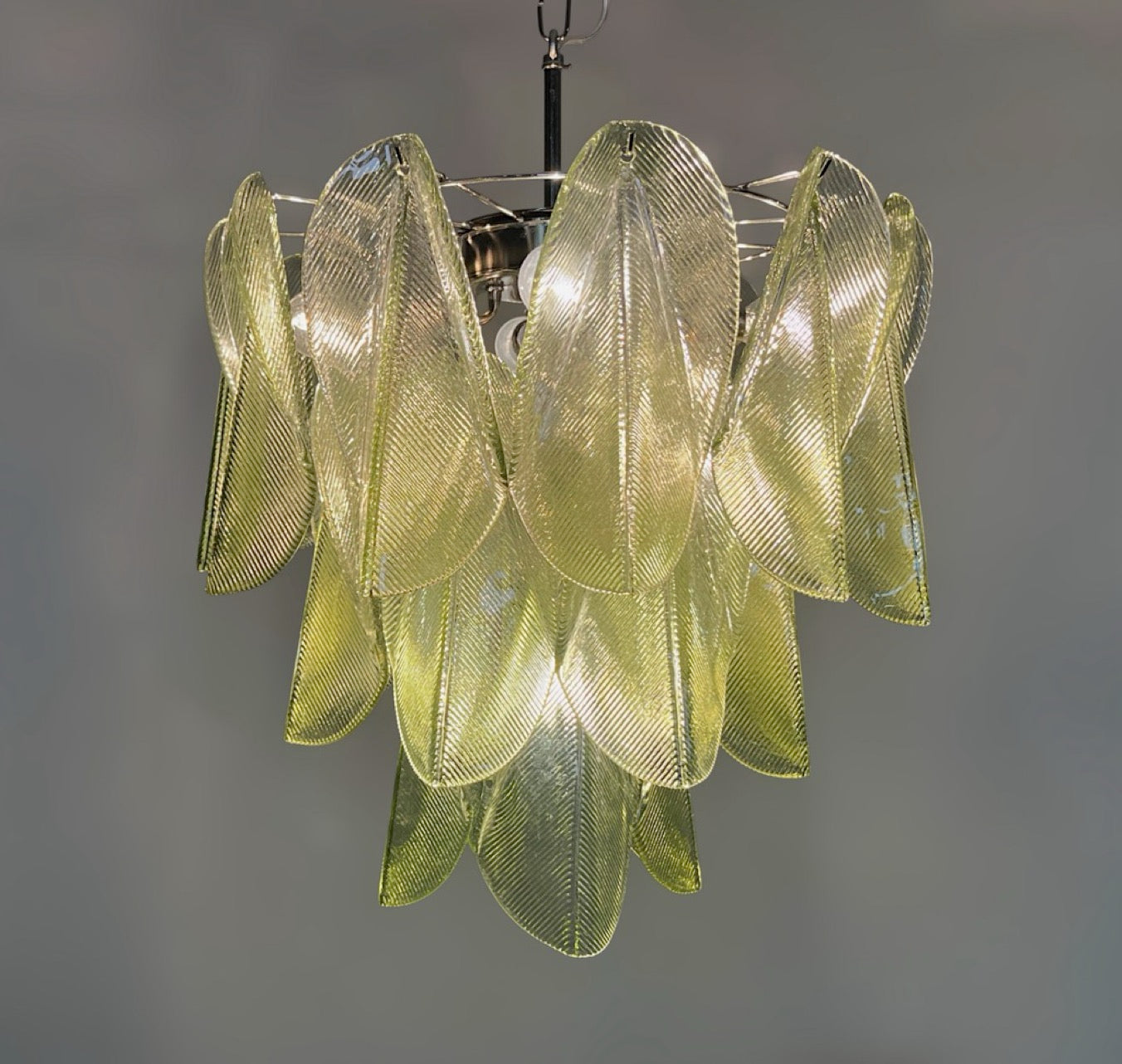Italian vintage Murano chandelier – Mazzega – 23 “rondini” green glass