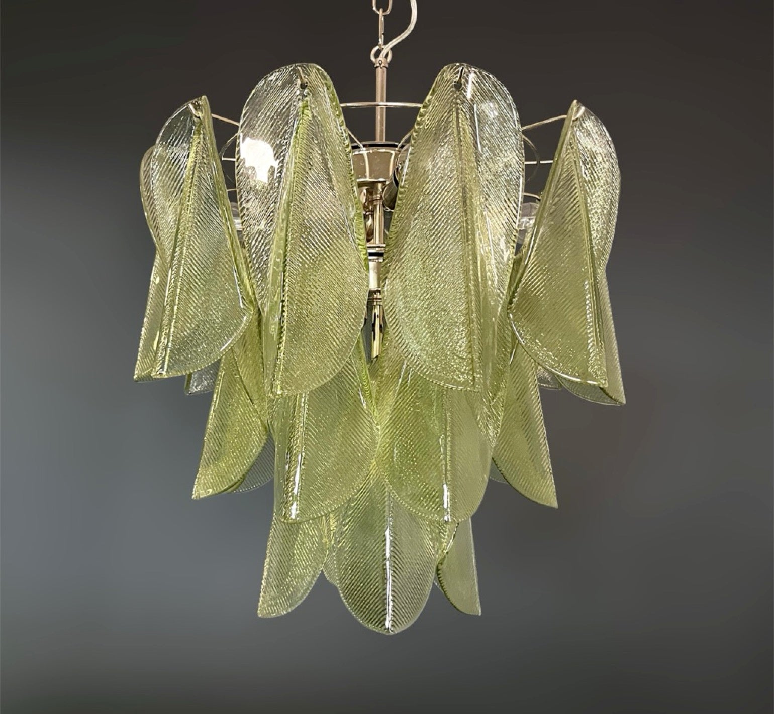 Italian vintage Murano chandelier – Mazzega – 23 “rondini” green glass
