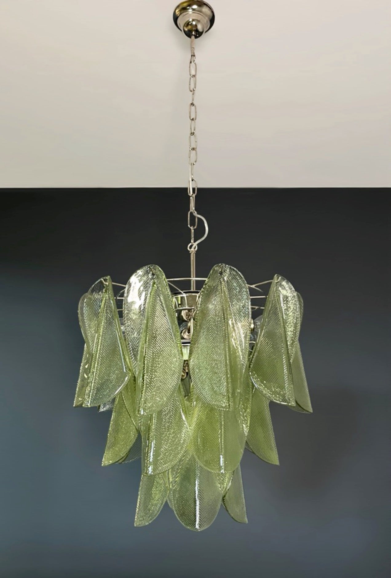 Italian vintage Murano chandelier – Mazzega – 23 “rondini” green glass