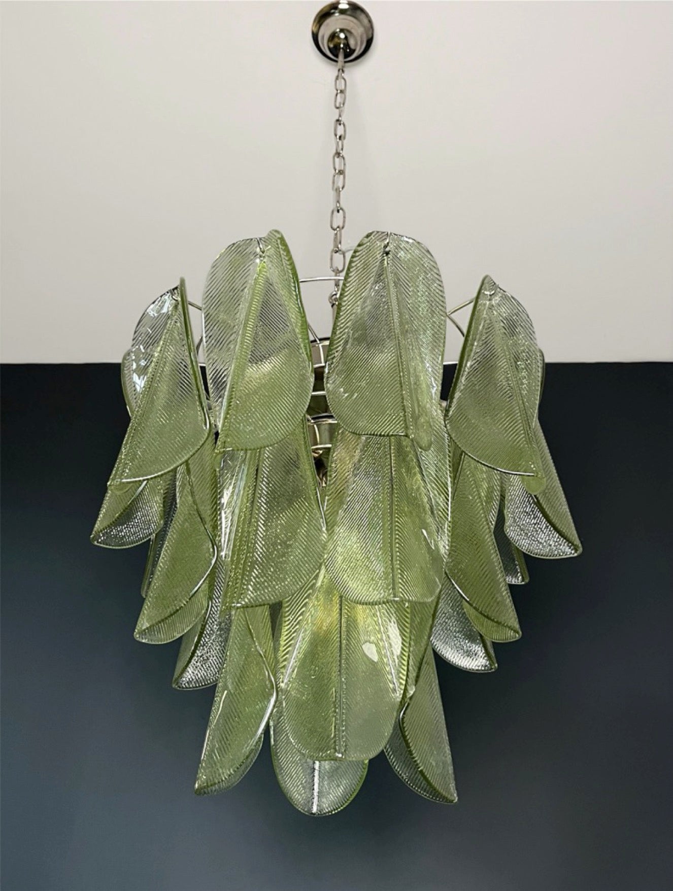 Italian vintage Murano chandelier – Mazzega – 23 “rondini” green glass