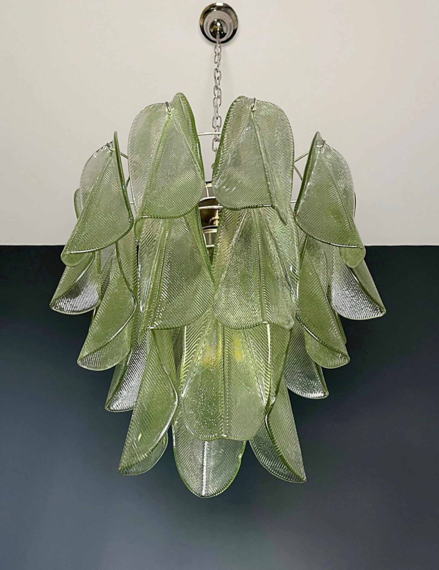 Italian vintage Murano chandelier – Mazzega – 23 “rondini” green glass