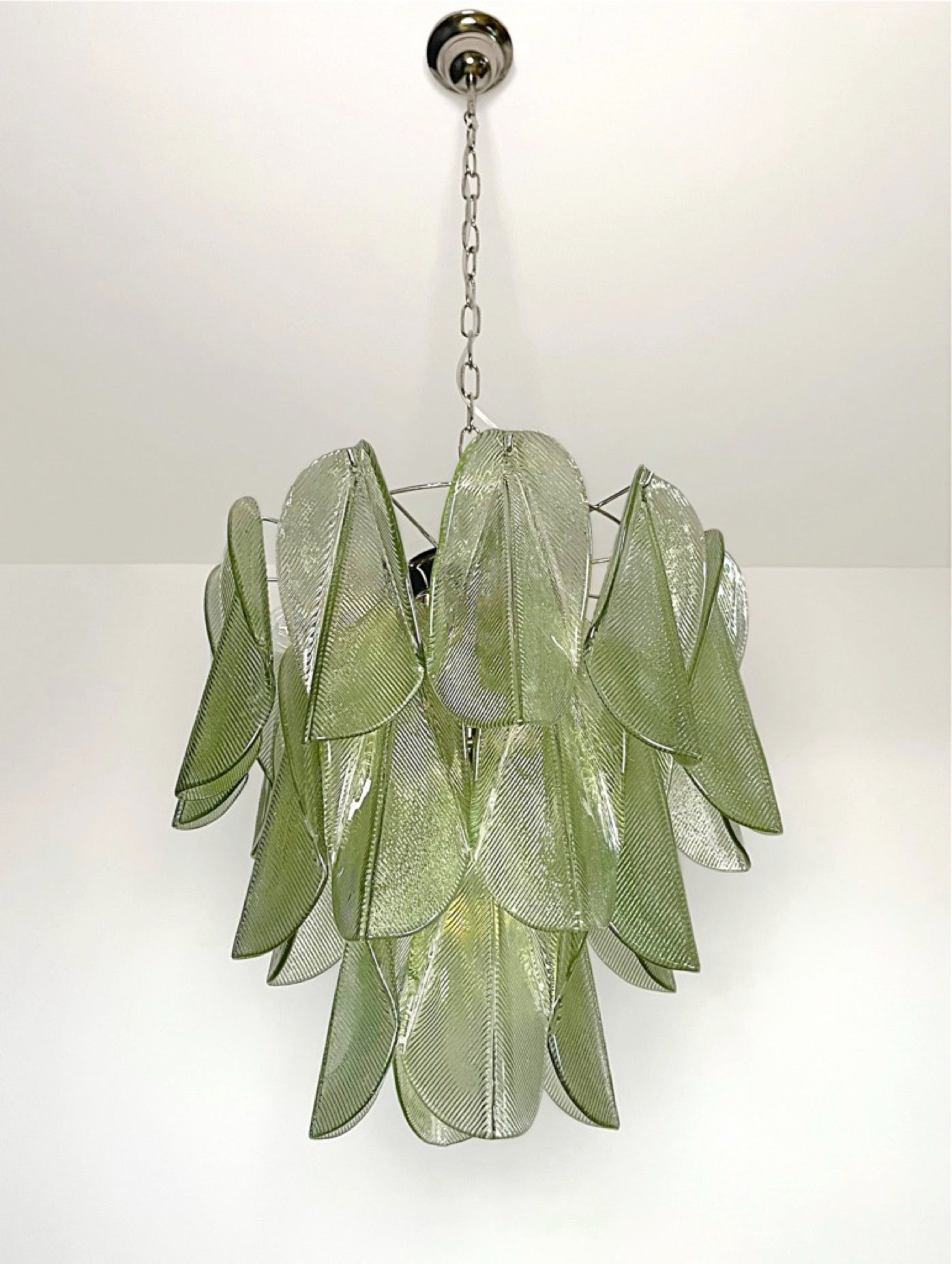 Italian vintage Murano chandelier – Mazzega – 23 “rondini” green glass