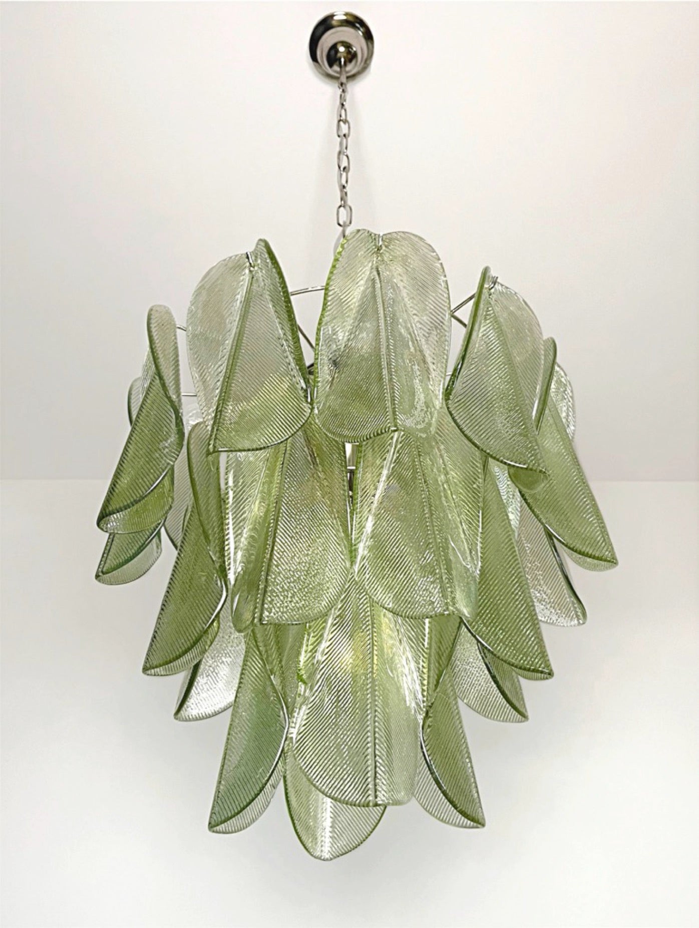 Italian vintage Murano chandelier – Mazzega – 23 “rondini” green glass
