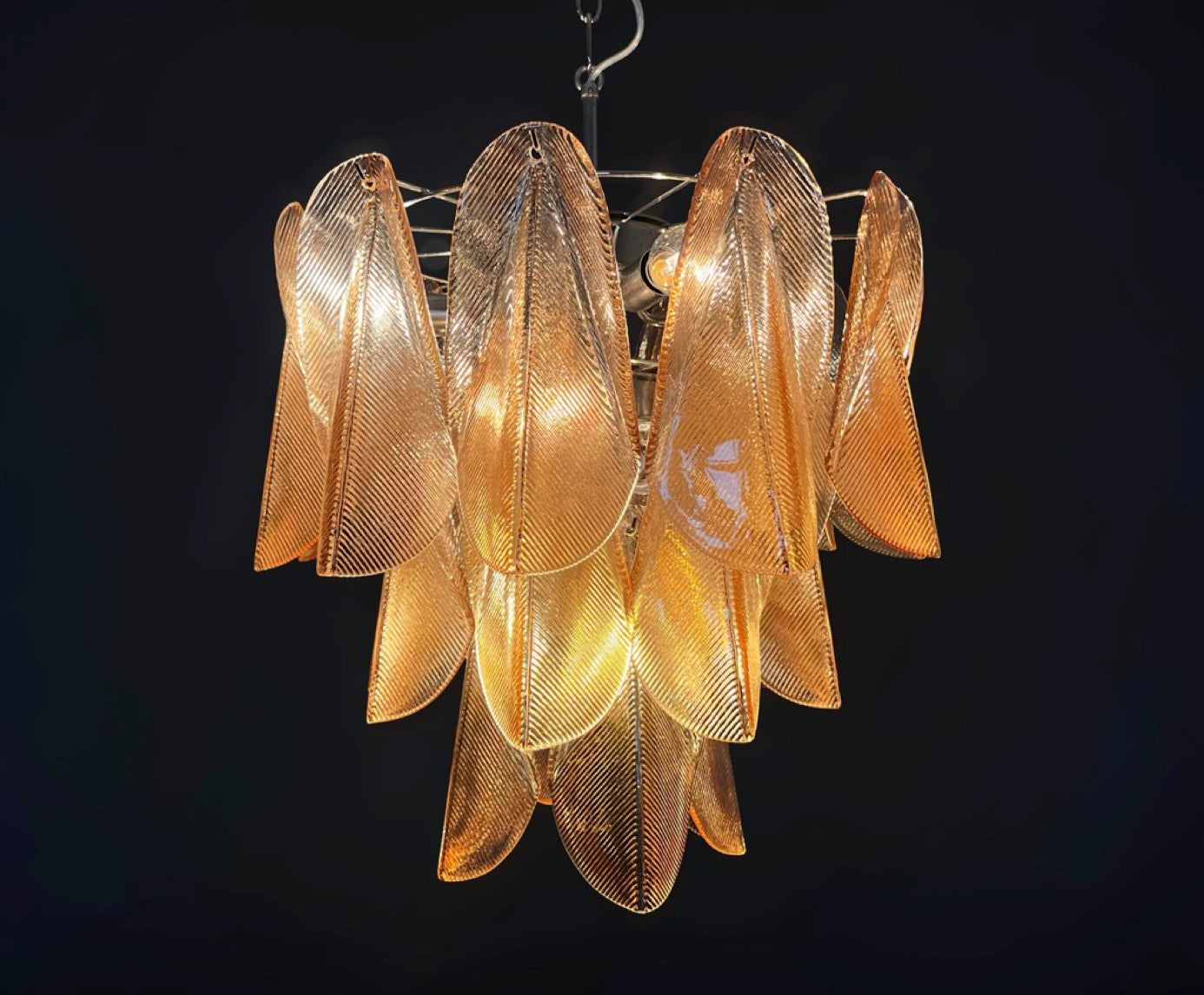 Italian vintage Murano chandelier – Mazzega – 23 “rondini” tobacco glass