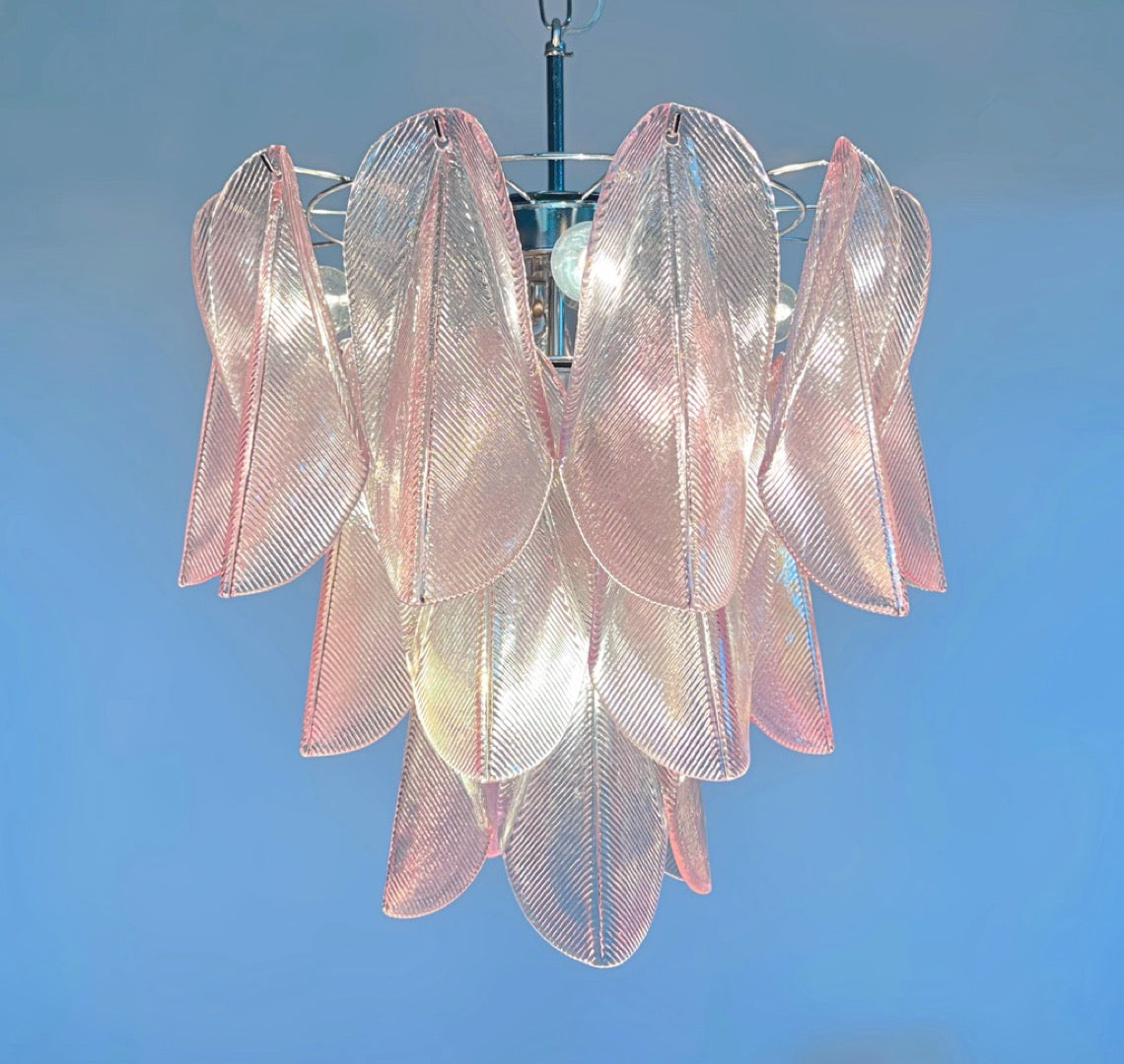 Italian vintage Murano chandelier – Mazzega – 23 “rondini” pink glass