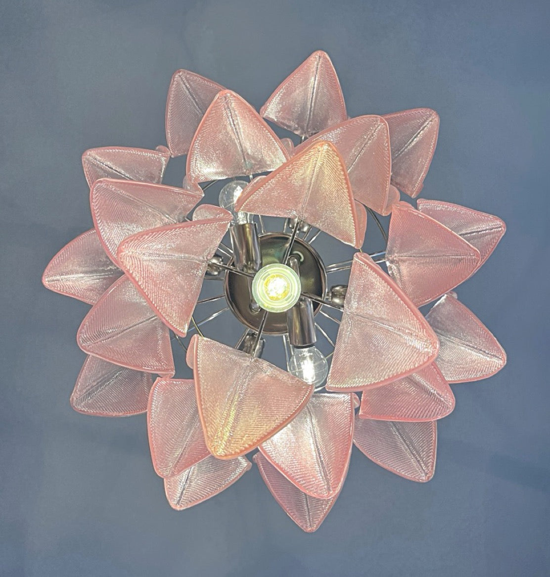 Italian vintage Murano chandelier – Mazzega – 23 “rondini” pink glass