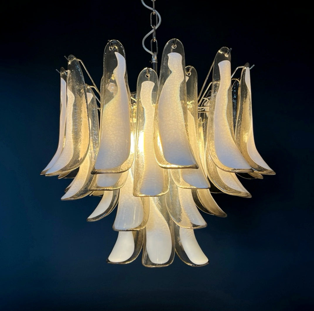 Italian vintage Murano chandelier – Mazzega – 36 lattimo smoked glass petals