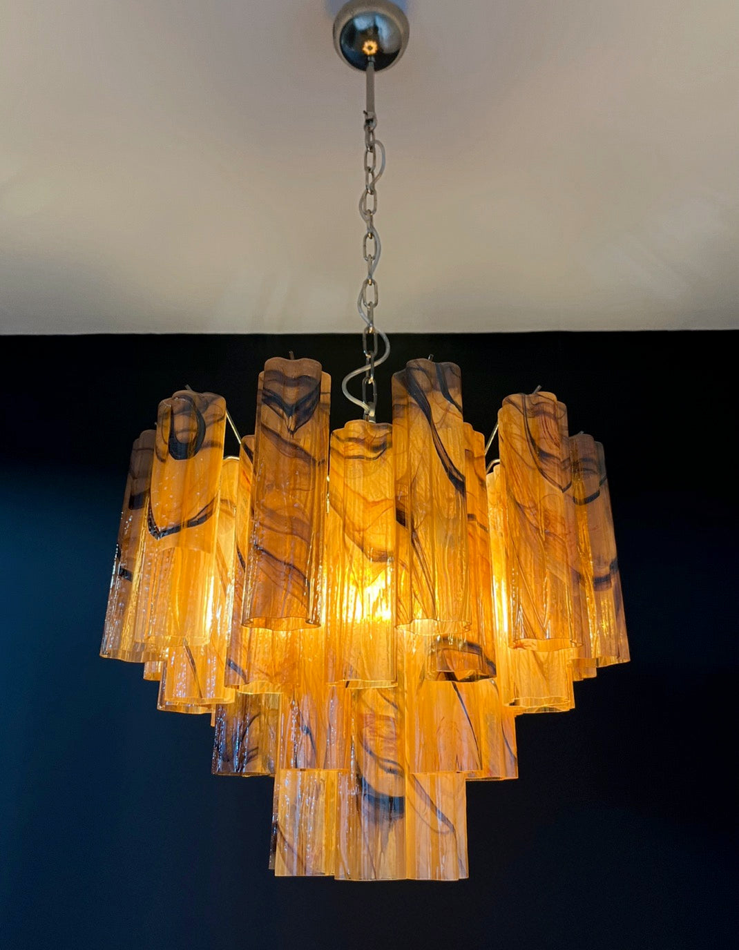 Fantastic Glass Tube Chandelier – 36 amber black glasses