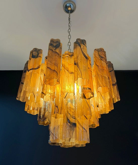 Fantastic Glass Tube Chandelier – 36 amber black glasses