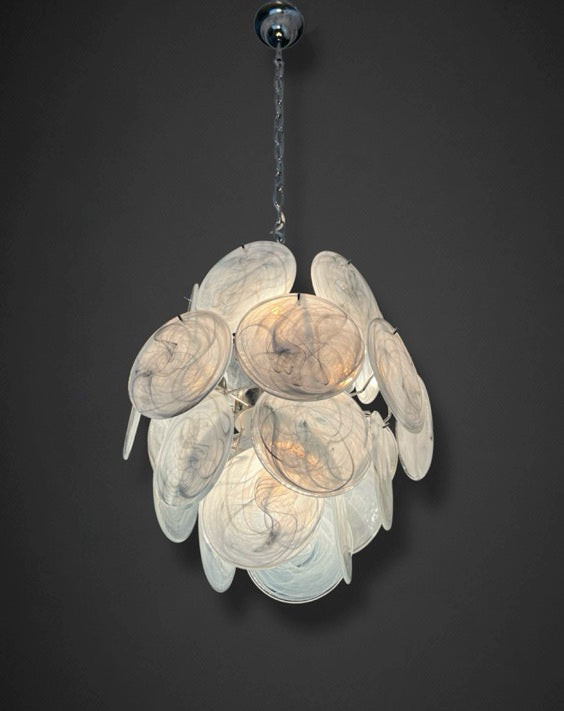 Vintage Italian Murano chandelier – 24 alabaster dove color disks