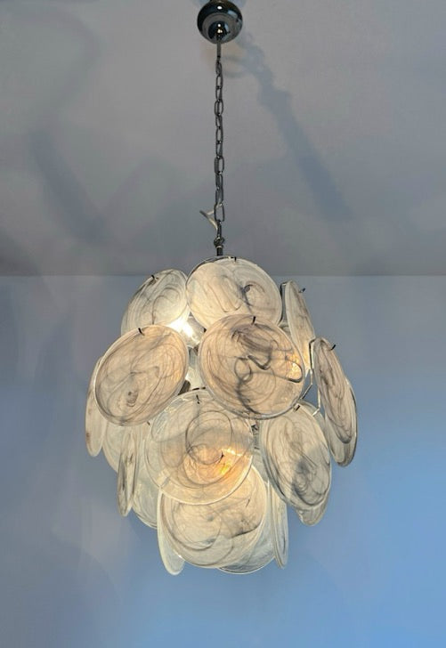 Vintage Italian Murano chandelier – 24 alabaster dove color disks