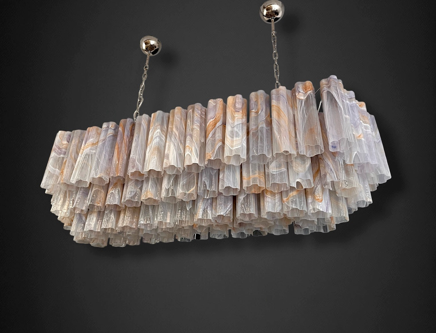 Elegant Murano tube Chandelier – 114 alabaster witeria glasses