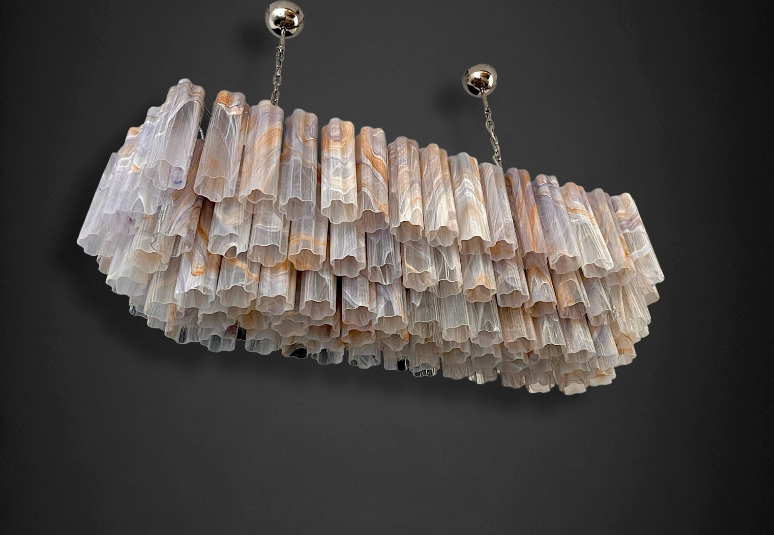 Elegant Murano tube Chandelier – 114 alabaster witeria glasses