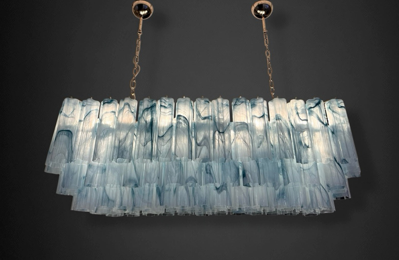 Elegant Murano tube Chandelier – 114 blue alabaster glasses