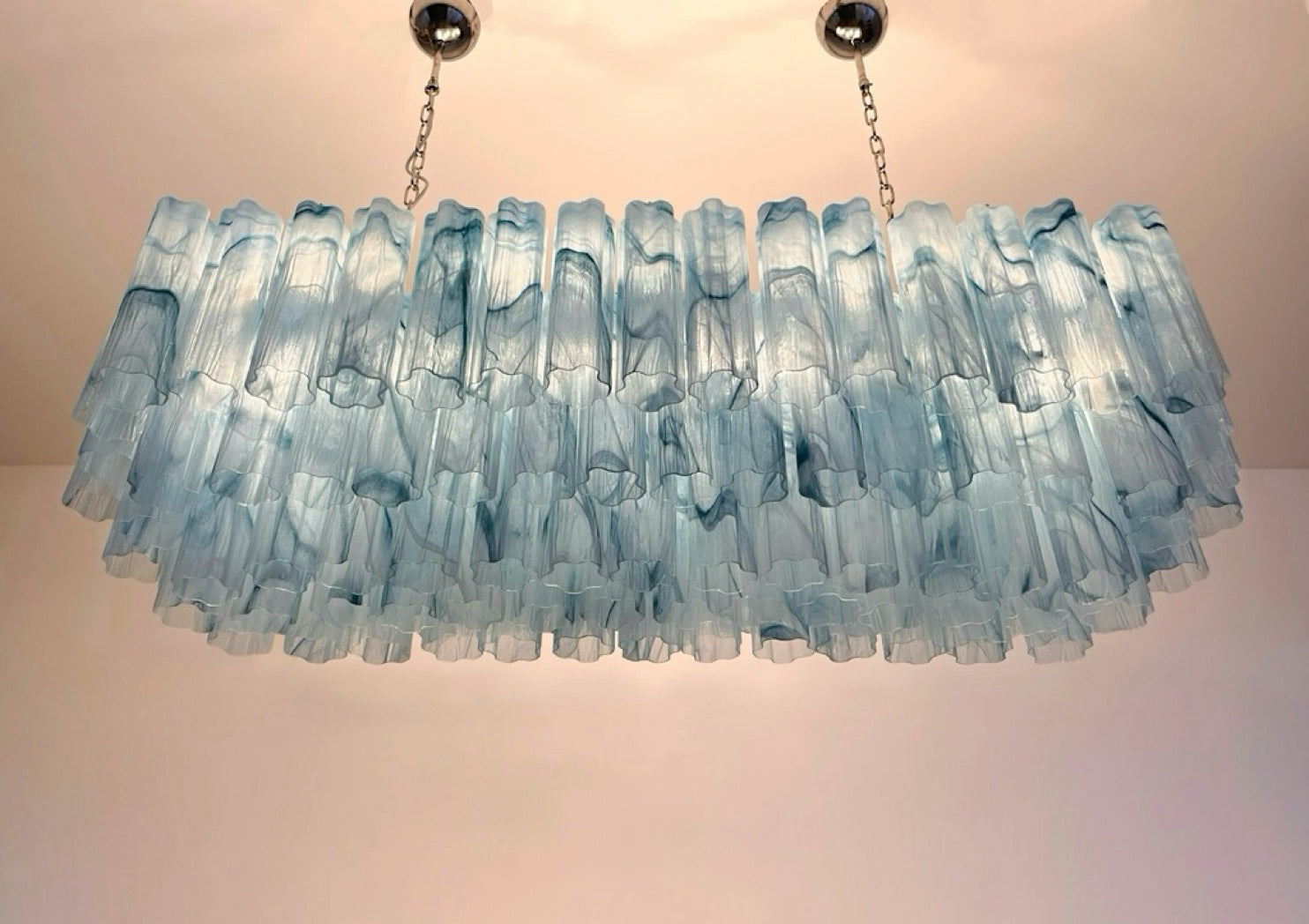 Elegant Murano tube Chandelier – 114 blue alabaster glasses
