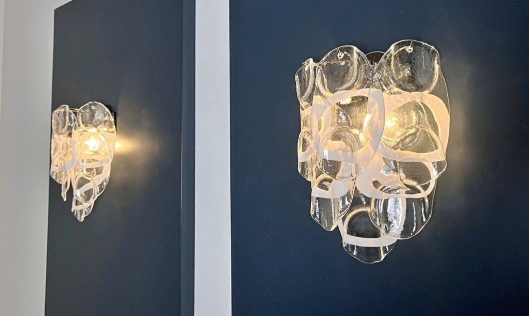 Murano Vegglampe – 6 Hvite Crostoliglass – 2 stk – detalj 2 – Murano Classics