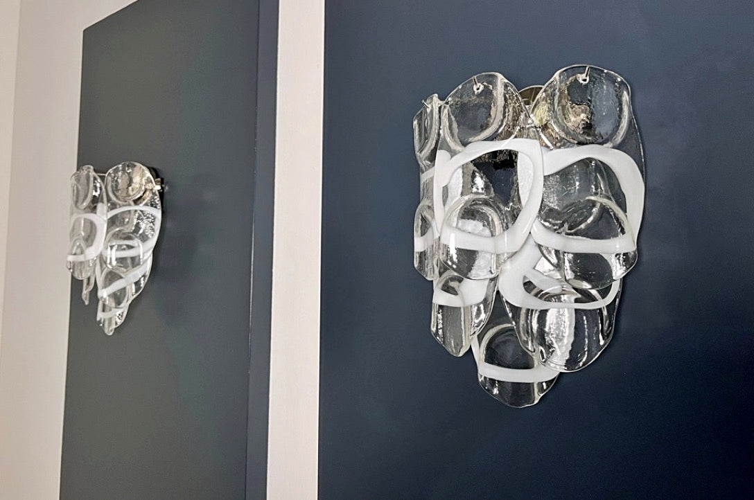 Murano Vegglampe – 6 Hvite Crostoliglass – 2 stk – detalj 7 – Murano Classics