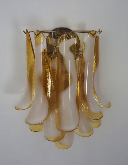 Murano Vegglampe | 10 Karamelfargede Konglebladglass | 1 par