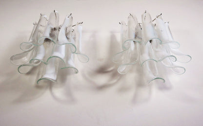 Murano Vegglampe | 10 Hvite Konglebladglass | 1 par