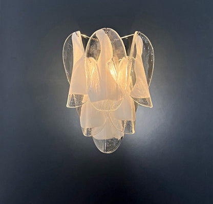 Murano Vegglampe | 12 Klare Hvite Rondiniglass | 1 par