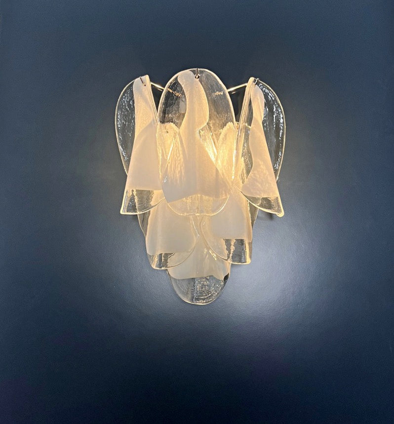 Murano Vegglampe | 12 Klare Hvite Rondiniglass | 1 par